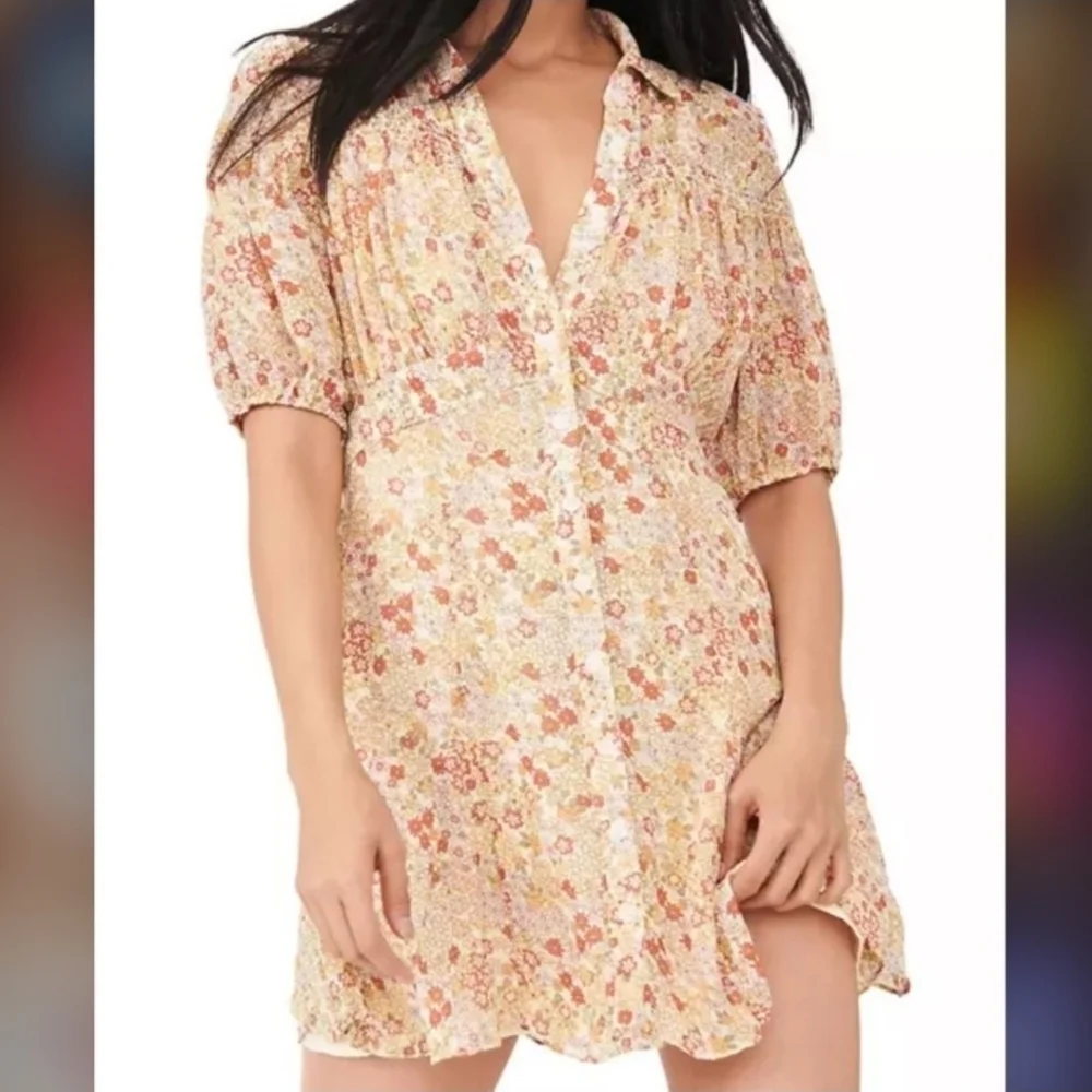 Free People Bonnie Mini Dress In Tea Combo Size XS